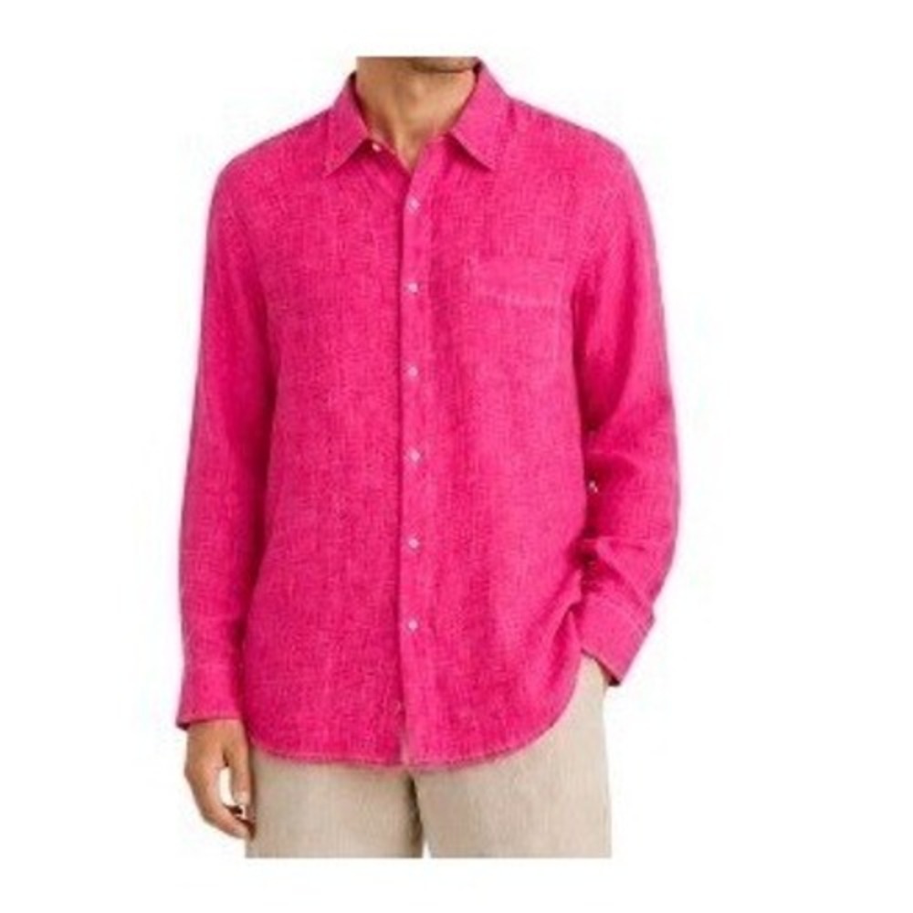 Europann‎ St. Tropez Mens L Linen Long Sleeve Button Up Shirt in Hot Pink